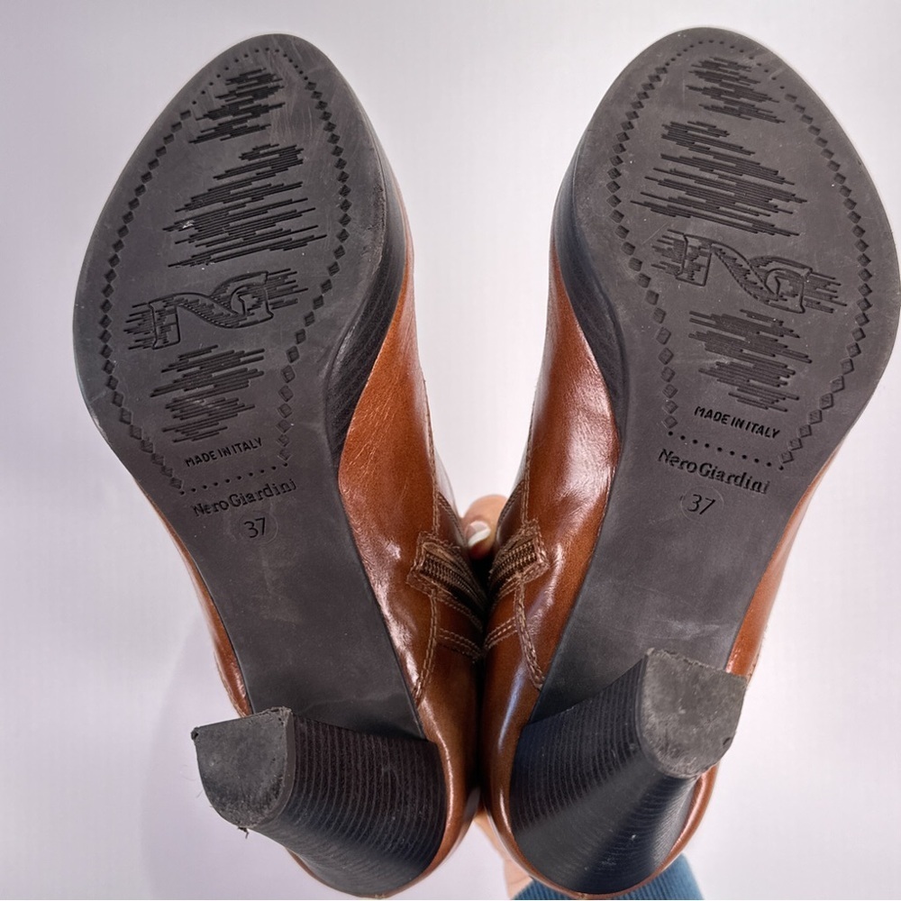 NeroGiardini Womens Leather Ankle Boots Made In Italy Block Heel Brown EU 37 - Picture 6 of 12
